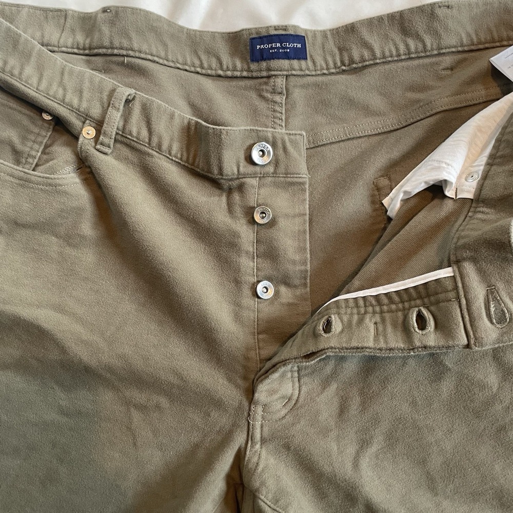 Proper Cloth Mens Moleskin Pants Button Fly Khaki Olive Tan Stretch 44X27